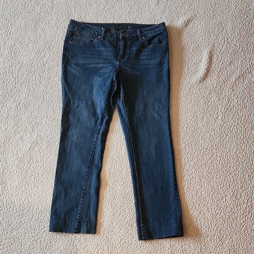 Faded Glory Straight Leg Midrise Petite Acid Washed Whiskering Distressed Jeans